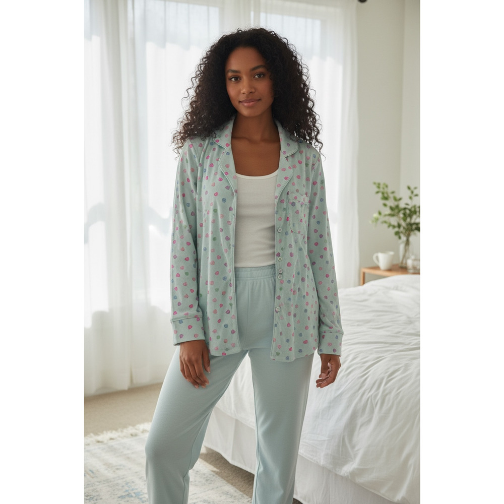 Skims NWT Women's Boyfriend Long Sleeve Pajama Top Cloud Candy Heart Size Small - Picture 6 of 7
